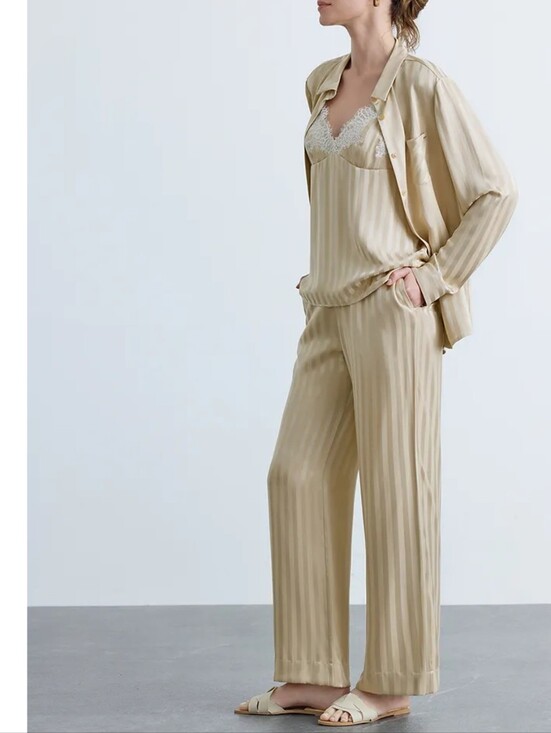 Aimer Other - Aimer Silky Striped Pajama Set in Champagne Size Small